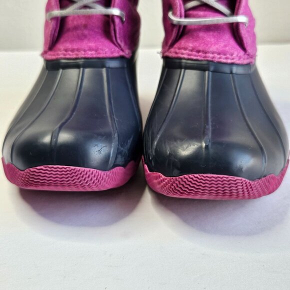 Sperry Rain Booties Size 6 Pink Blue Waterproof Rubber Outdoor Lace Up Duck Boot - Picture 3 of 11